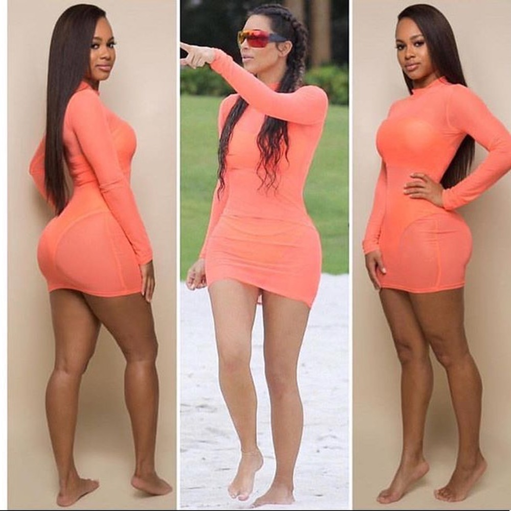 🍊Orange/Coral sheer swim cover-up dress 🍑